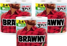【折后$10.58 Prime包邮】Brawny Tear-A-Square 三层加厚厨房纸巾 6大卷相当于12卷