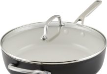 【折后$44.99 包邮】KitchenAid 5夸脱硬质阳极氧化陶瓷不粘深煎锅